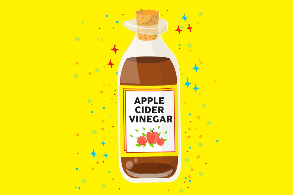 Hand-drawn apple cider vinegar bottle artwork.