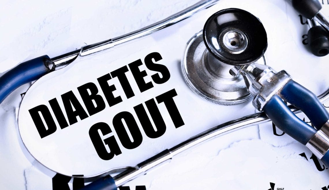 Image shows a stethoscope wrapped around the words Diabetes and Gout