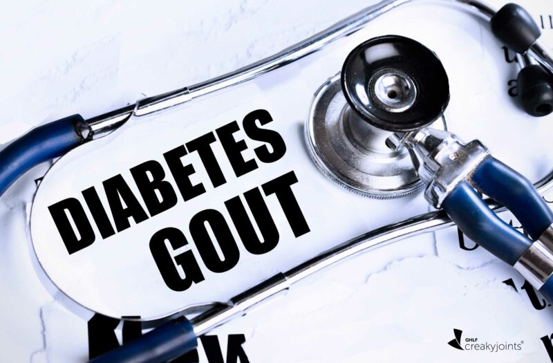 Image shows a stethoscope wrapped around the words Diabetes and Gout