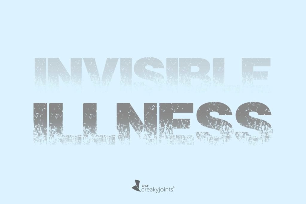 Image shows the word Illness in a distressed font. The shadow of the word says invisible in a lighter shade of gray.