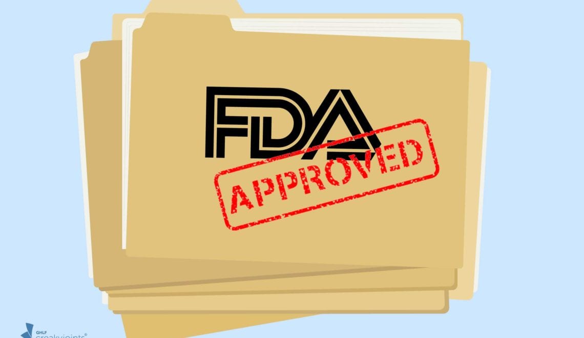 Cartoon shows file folders that read "FDA Approved"