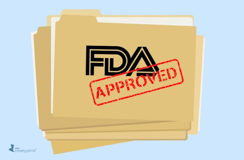 Cartoon shows file folders that read "FDA Approved"