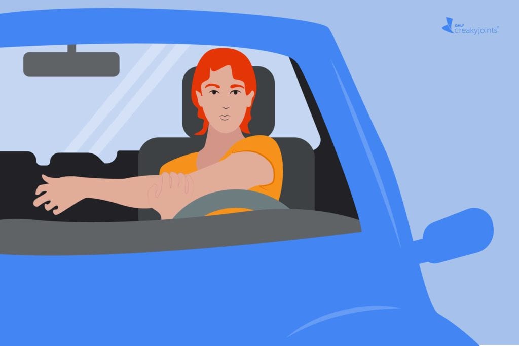 cartoon woman driving on road