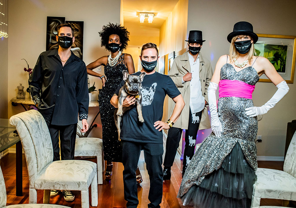 Fashion models standing in a room with cloth masks