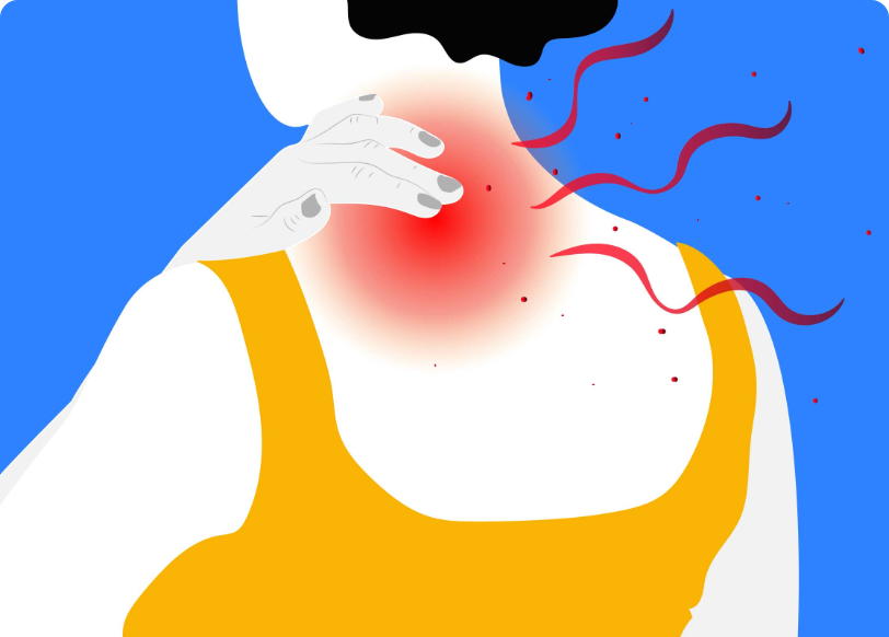 Illustration of person rubbing their neck which is red with pain