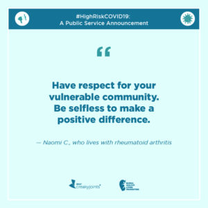 A designed quote for being selfless for vulnerable #HighRiskCOVID19 community