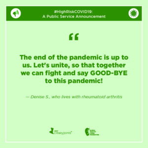 Designed quote about uniting with #HighRiskCOVID19 to end pandemic