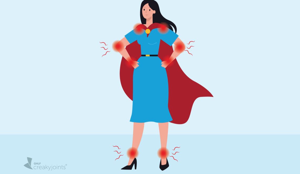 Illustration of woman with cape and flares with confidence