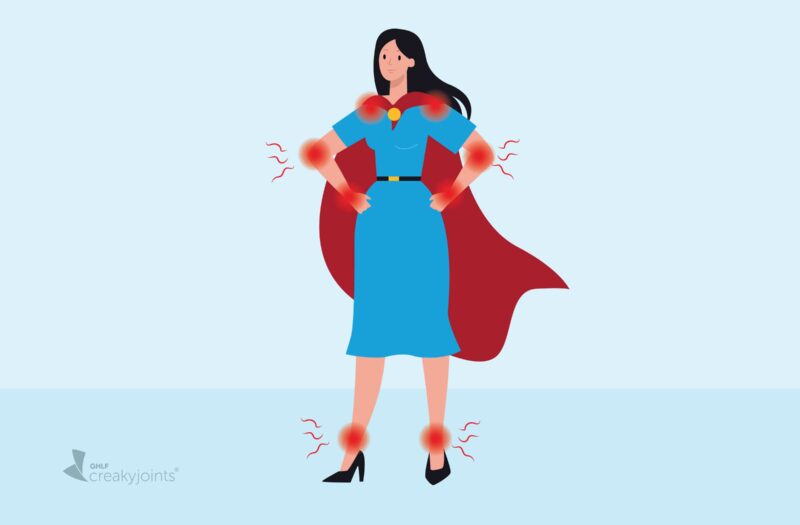 Illustration of woman with cape and flares with confidence