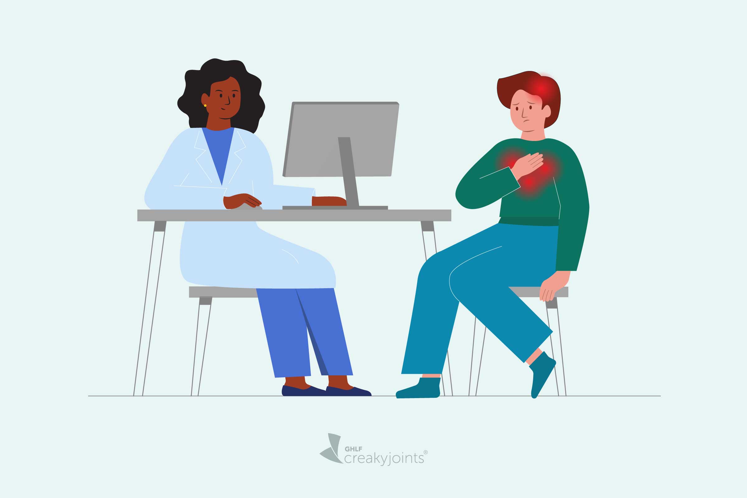 illustration of patient talking to doctor