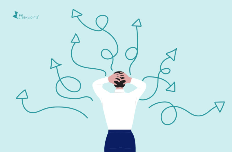 image of person with arrows showing spiraling thoughts