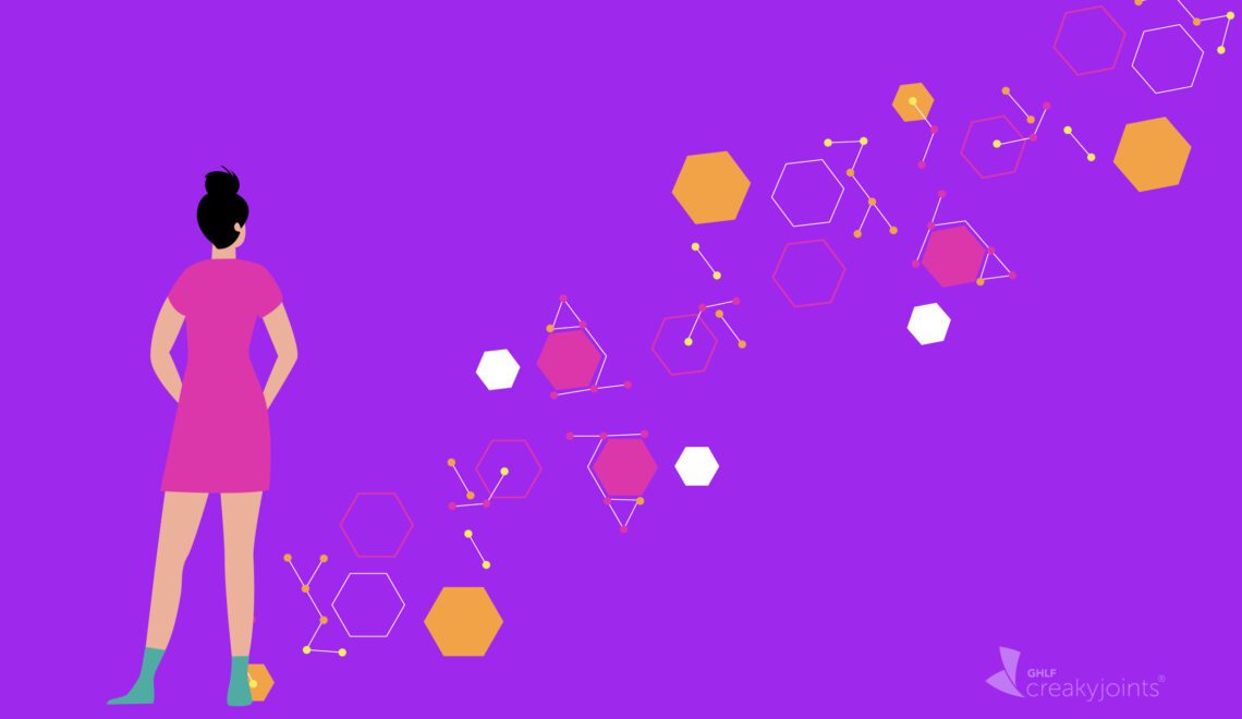 image of patient with molecules representing precision medicine